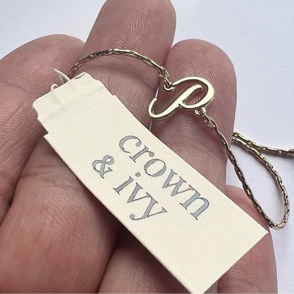 Crown & Ivy Gold Tone Letter P Adjustable Bracelet NWT - Picture 2 of 2